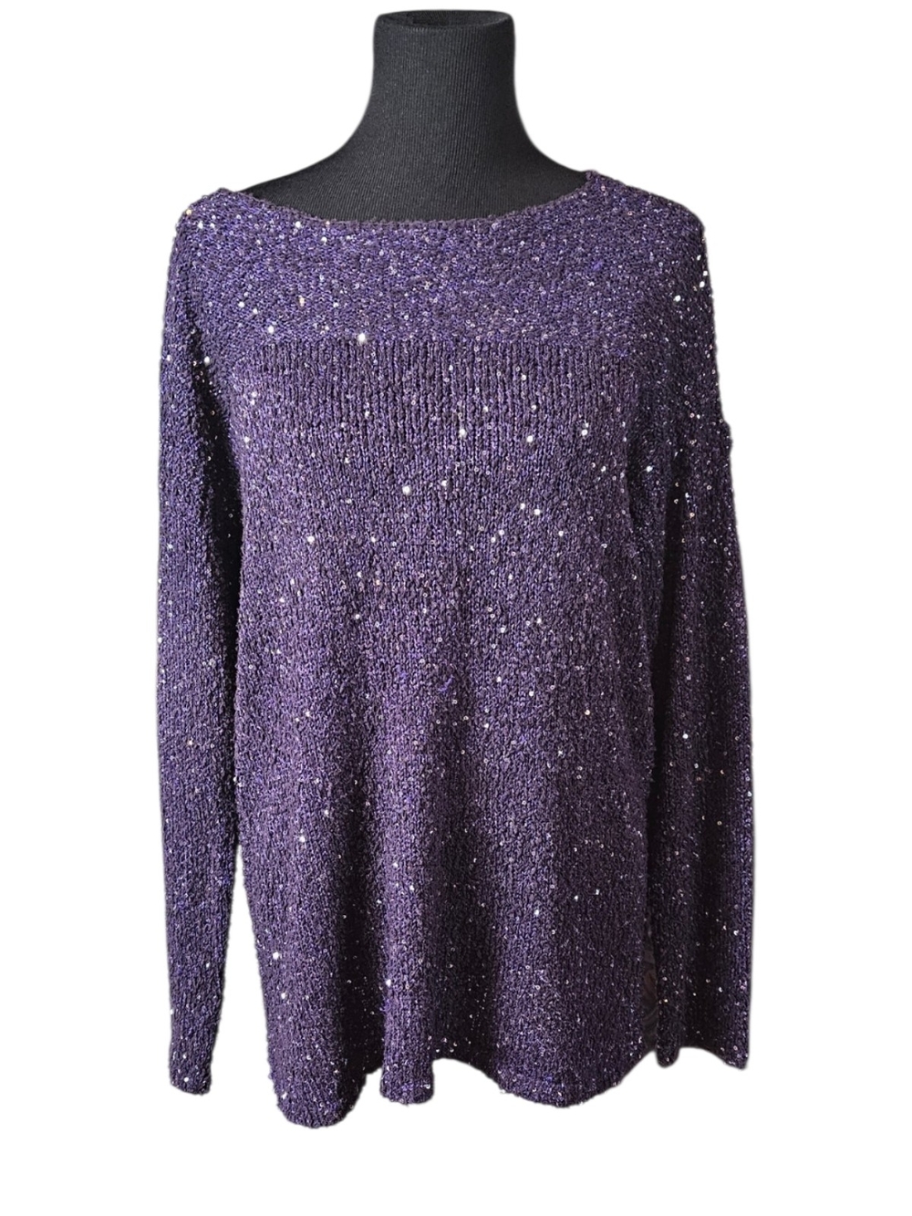 Chico's Purple Sequin Sweater Size 3 Fairy Grunge Whimsigoth Sparkle Knit